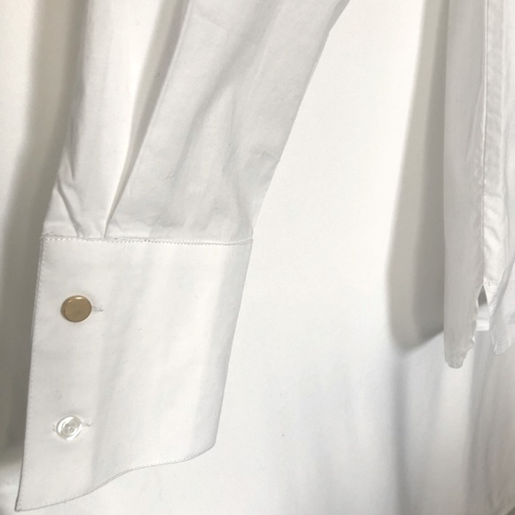 (Unknown) Size 12 White Tuxedo Knife Pleat Cotton Full Cuff Gold Button Shirt - Picture 8 of 15